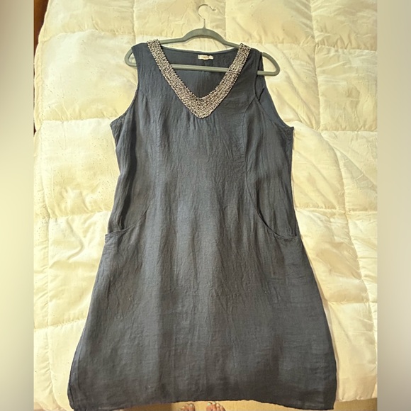 Lina Tomei Linen Beaded Dress Navy Size XL Italy - Picture 1 of 9